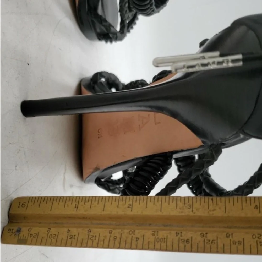 L.A.M.B., size 6.5, Black Woven Strappy Heels - Picture 5 of 8